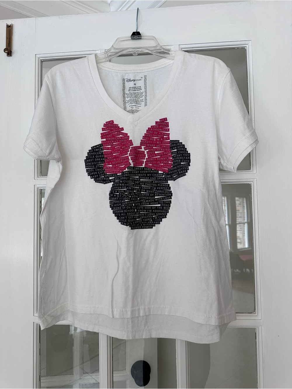Disney White Tee with Black Minnie Silhouette and Pink Bow